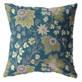 18” Teal Green Jacobean Zippered Suede Throw Pillow - Homeroots