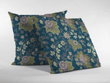 18” Teal Green Jacobean Zippered Suede Throw Pillow - Homeroots