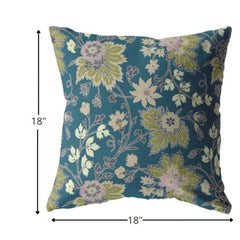18” Teal Green Jacobean Zippered Suede Throw Pillow - Homeroots