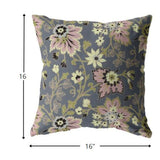 16” Gray Pink Jacobean Zippered Suede Throw Pillow - Homeroots - Flyclothing LLC