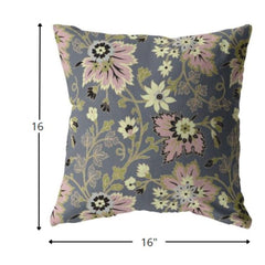 16” Gray Pink Jacobean Zippered Suede Throw Pillow - Homeroots
