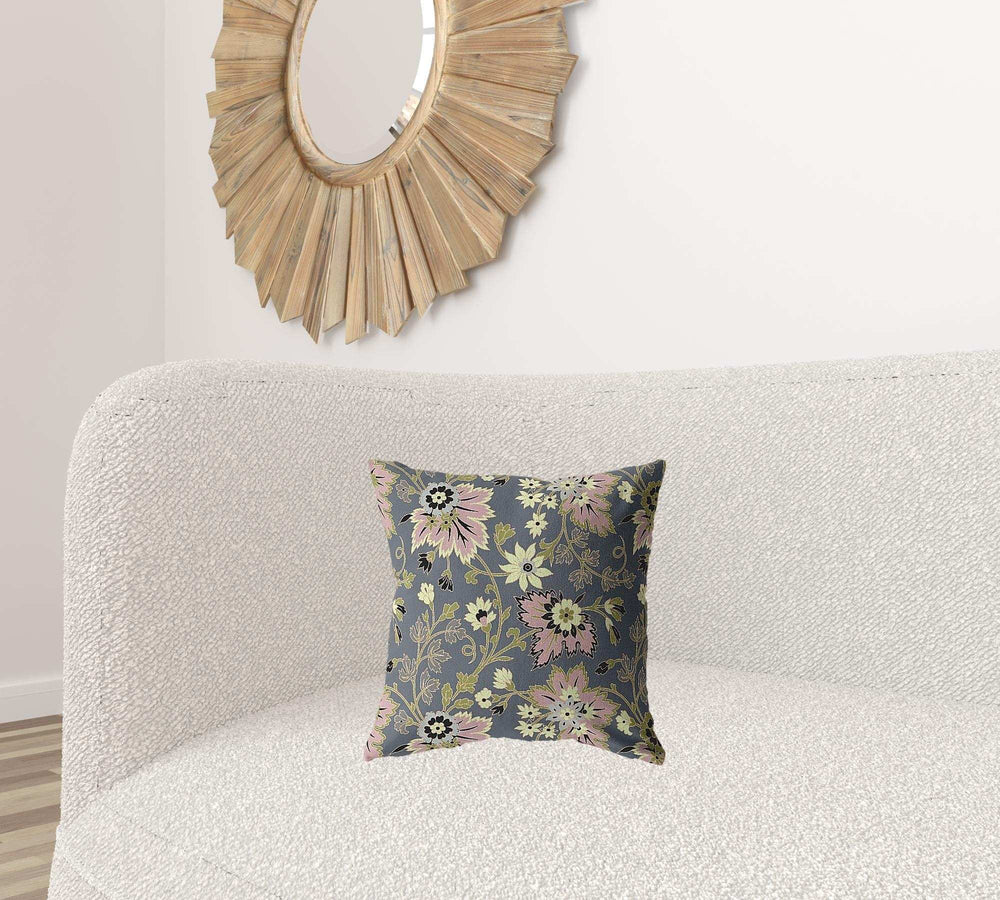 16” Gray Pink Jacobean Zippered Suede Throw Pillow - Homeroots - Flyclothing LLC