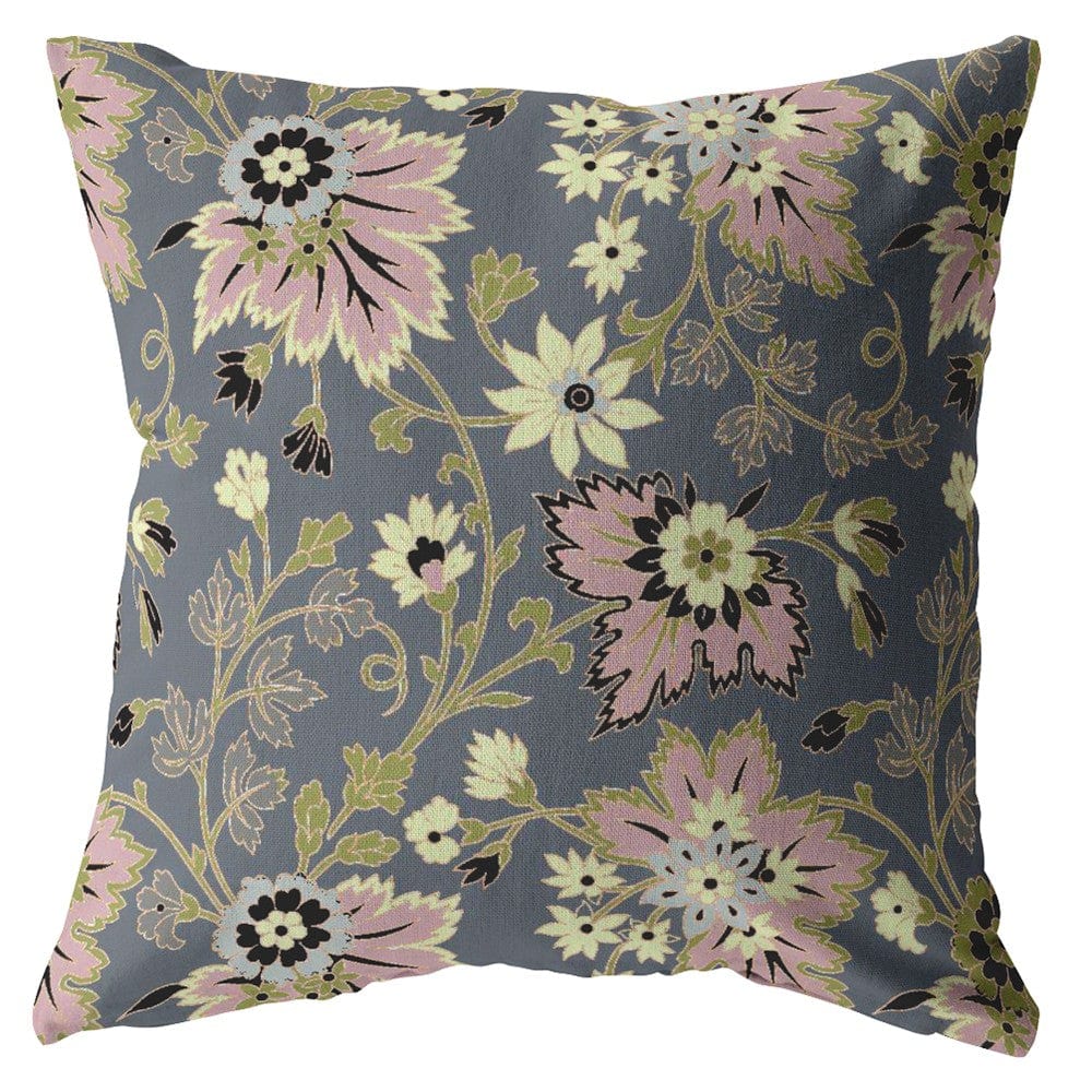 18” Gray Pink Jacobean Zippered Suede Throw Pillow - Homeroots