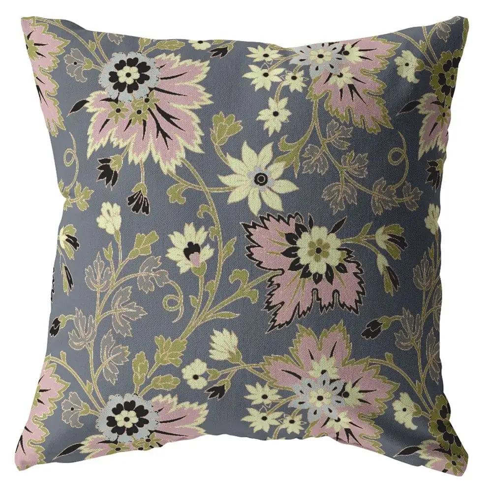 18” Gray Pink Jacobean Zippered Suede Throw Pillow - Homeroots