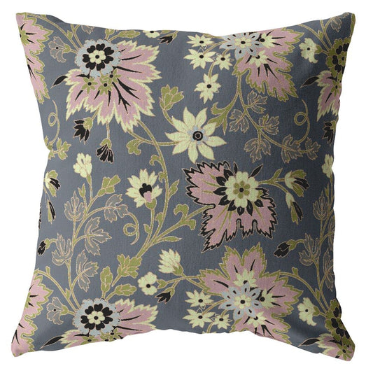 18” Gray Pink Jacobean Zippered Suede Throw Pillow - Homeroots
