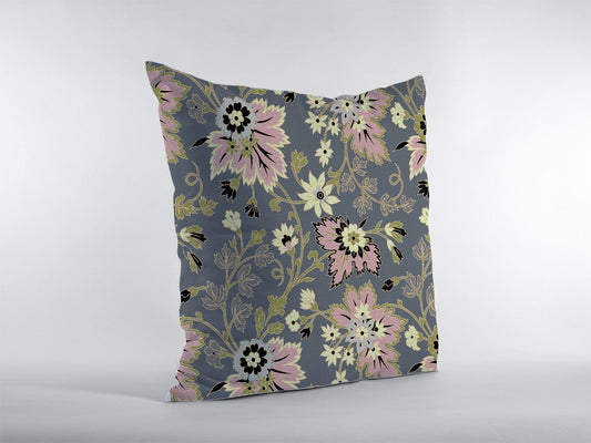 18” Gray Pink Jacobean Zippered Suede Throw Pillow - Homeroots