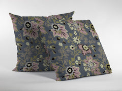 18” Gray Pink Jacobean Zippered Suede Throw Pillow - Homeroots