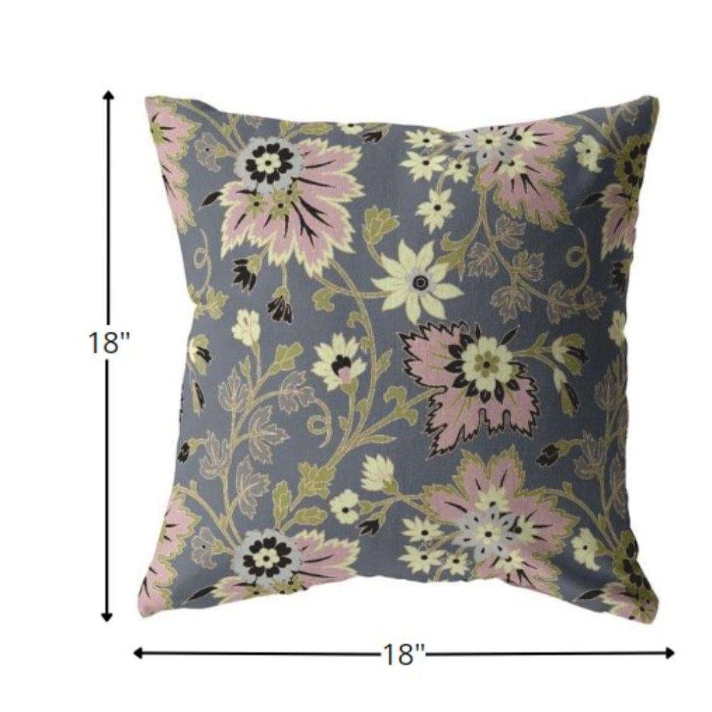 18” Gray Pink Jacobean Zippered Suede Throw Pillow - Homeroots