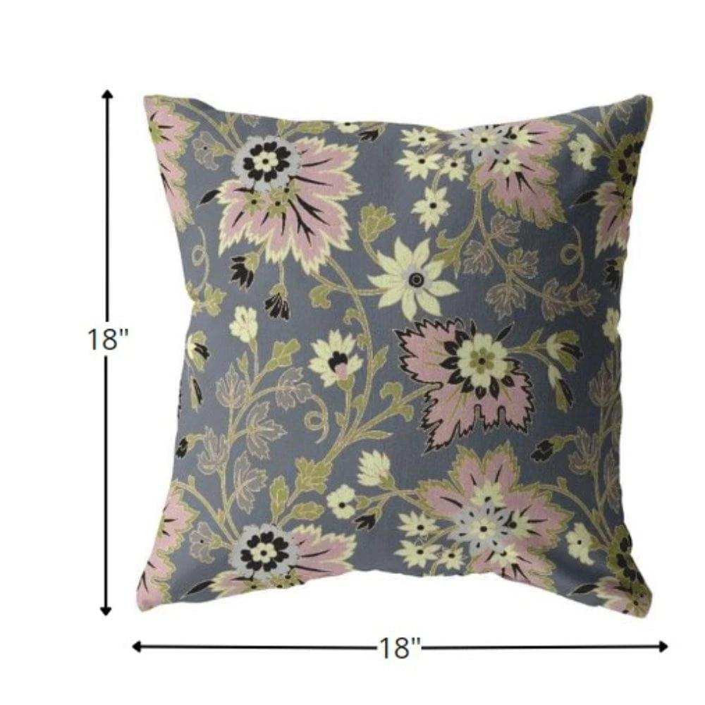 18” Gray Pink Jacobean Zippered Suede Throw Pillow - Homeroots - Flyclothing LLC