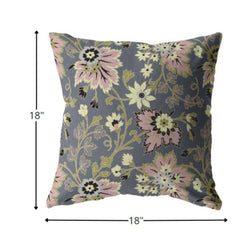 18” Gray Pink Jacobean Zippered Suede Throw Pillow - Homeroots