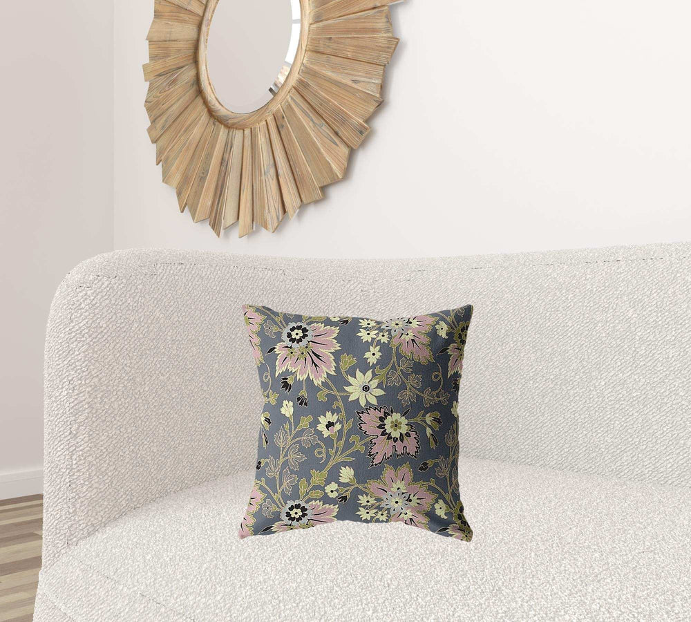 18” Gray Pink Jacobean Zippered Suede Throw Pillow - Homeroots - Flyclothing LLC