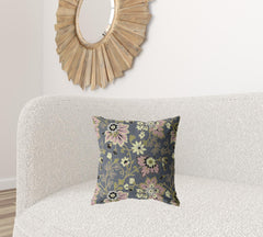 18” Gray Pink Jacobean Zippered Suede Throw Pillow - Homeroots