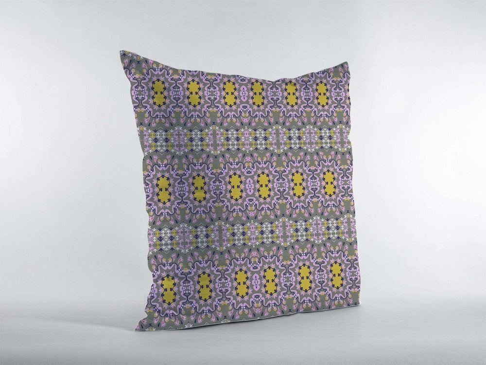16” Purple Yellow Geofloral Zippered Suede Throw Pillow - Homeroots - Flyclothing LLC
