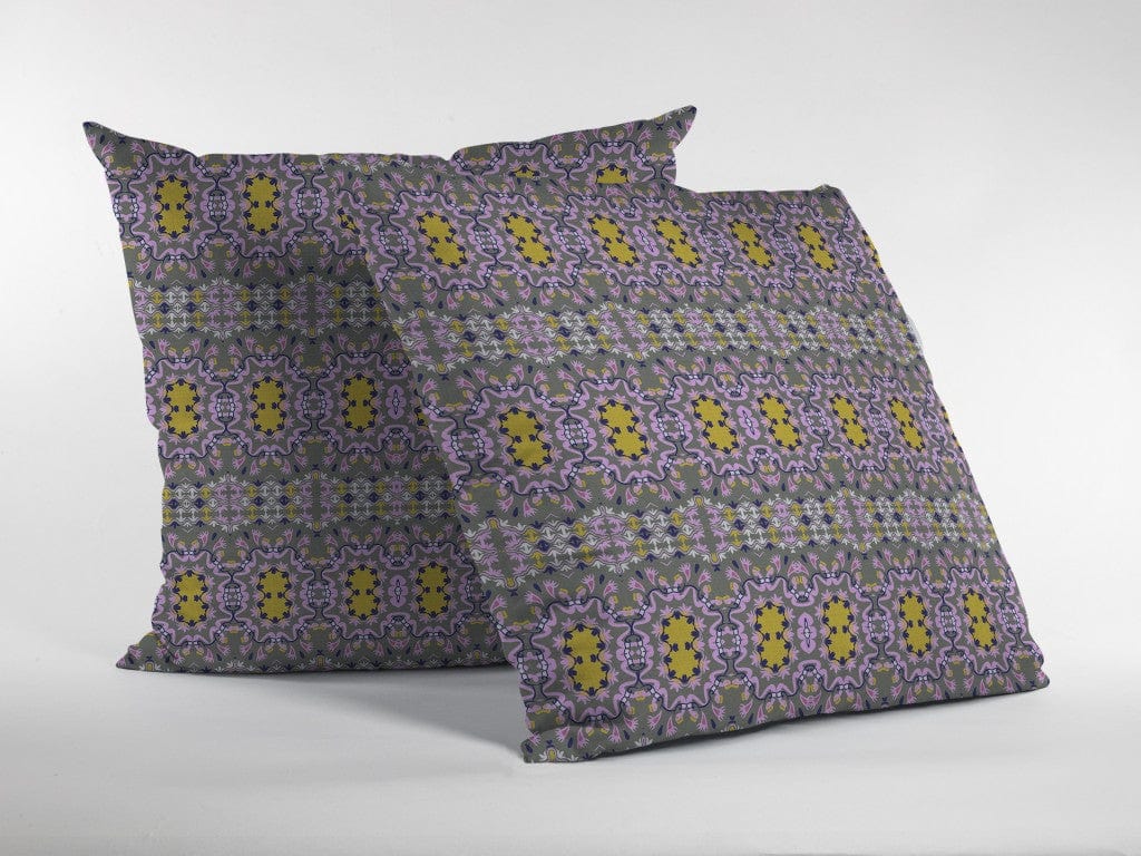 16” Purple Yellow Geofloral Zippered Suede Throw Pillow - Homeroots
