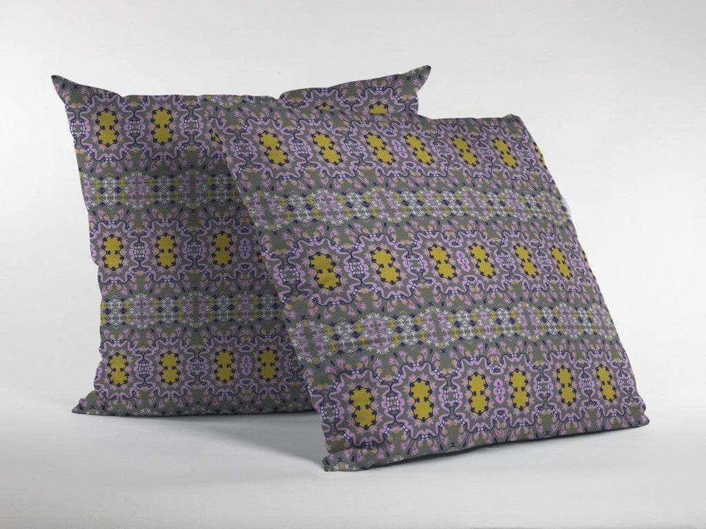 16” Purple Yellow Geofloral Zippered Suede Throw Pillow - Homeroots - Flyclothing LLC