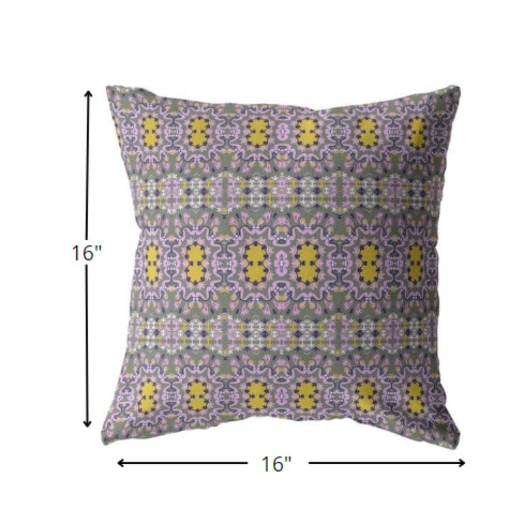 16” Purple Yellow Geofloral Zippered Suede Throw Pillow - Homeroots