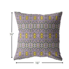 16” Purple Yellow Geofloral Zippered Suede Throw Pillow - Homeroots
