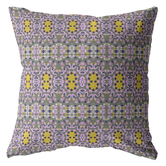 18” Purple Yellow Geofloral Zippered Suede Throw Pillow - Homeroots
