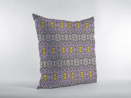 18” Purple Yellow Geofloral Zippered Suede Throw Pillow - Homeroots