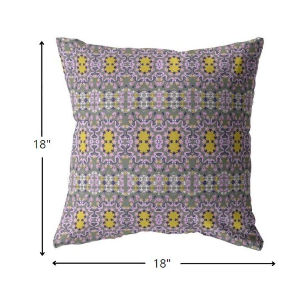 18” Purple Yellow Geofloral Zippered Suede Throw Pillow - Homeroots