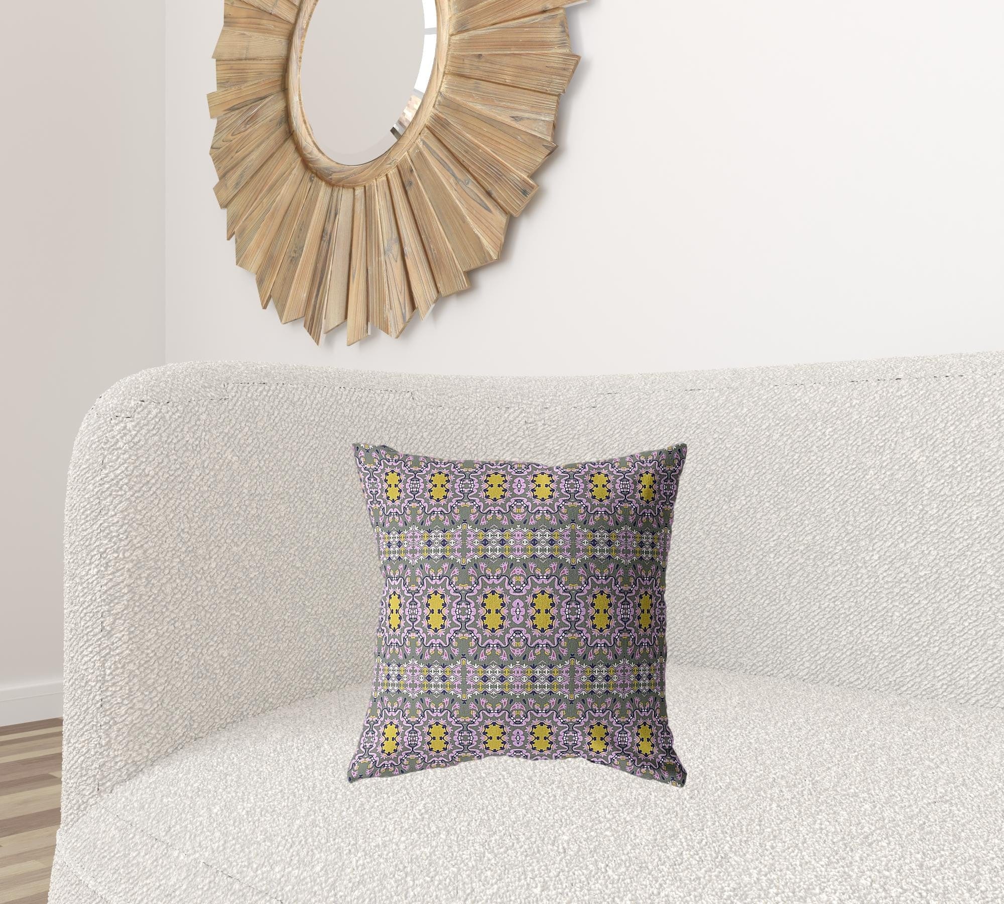 18” Purple Yellow Geofloral Zippered Suede Throw Pillow - Homeroots