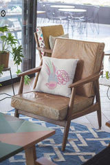 16” Pink White Peacock Zippered Suede Throw Pillow - Homeroots
