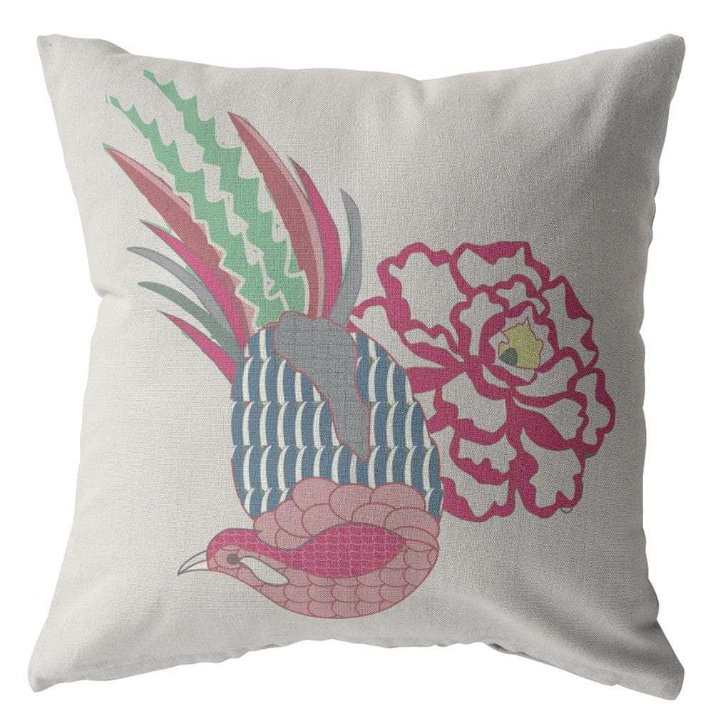 18” Pink White Peacock Zippered Suede Throw Pillow - Homeroots - Flyclothing LLC