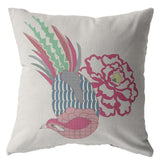 18” Pink White Peacock Zippered Suede Throw Pillow - Homeroots