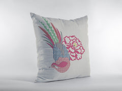 18” Pink White Peacock Zippered Suede Throw Pillow - Homeroots