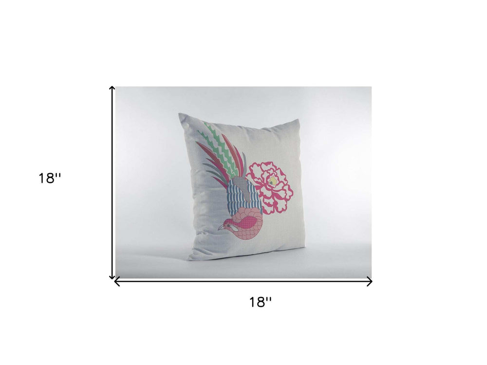 18” Pink White Peacock Zippered Suede Throw Pillow - Homeroots - Flyclothing LLC