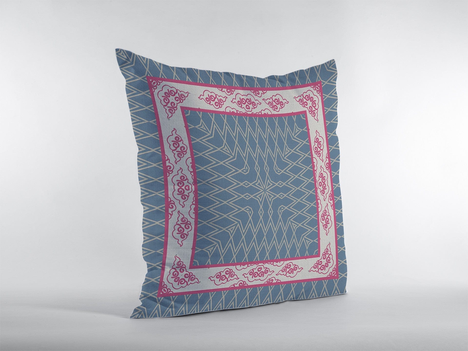 16" Pink Blue Nest Ornate Frame Zippered Suede Throw Pillow - Homeroots