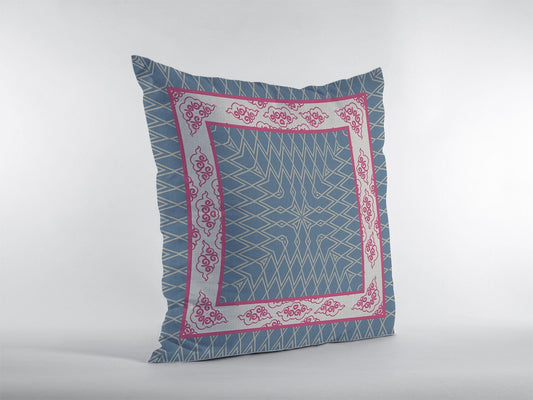16" Pink Blue Nest Ornate Frame Zippered Suede Throw Pillow - Homeroots