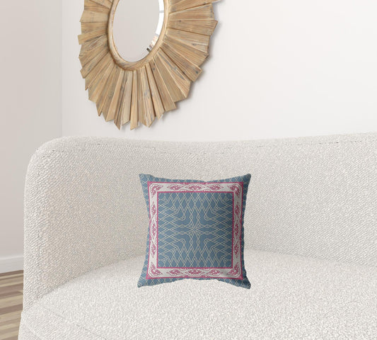 16" Pink Blue Nest Ornate Frame Zippered Suede Throw Pillow - Homeroots