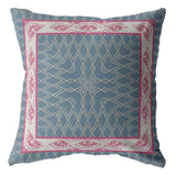 18" Pink Blue Nest Ornate Frame Zippered Suede Throw Pillow - Homeroots