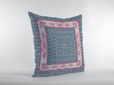 18" Pink Blue Nest Ornate Frame Zippered Suede Throw Pillow - Homeroots