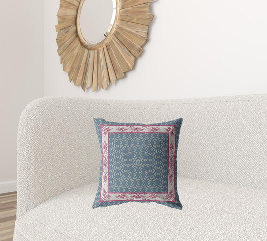 18" Pink Blue Nest Ornate Frame Zippered Suede Throw Pillow - Homeroots