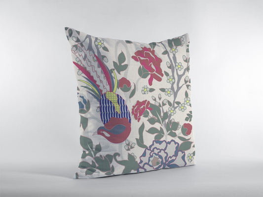 16” Pink Sage Peacock Zippered Suede Throw Pillow - Homeroots