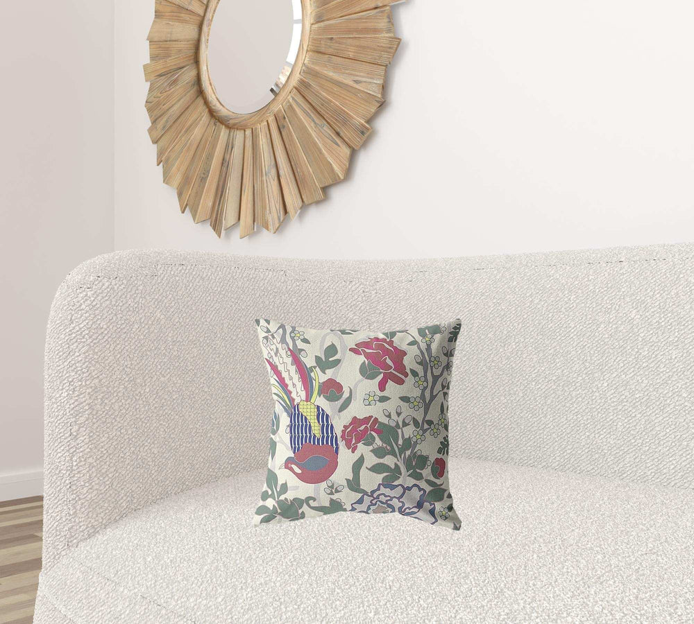 16” Pink Sage Peacock Zippered Suede Throw Pillow - Homeroots - Flyclothing LLC