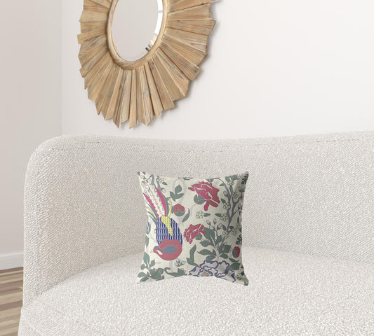 16” Pink Sage Peacock Zippered Suede Throw Pillow - Homeroots