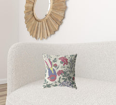 16” Pink Sage Peacock Zippered Suede Throw Pillow - Homeroots