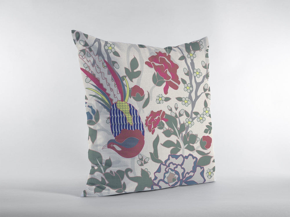 18” Pink Sage Peacock Zippered Suede Throw Pillow - Homeroots