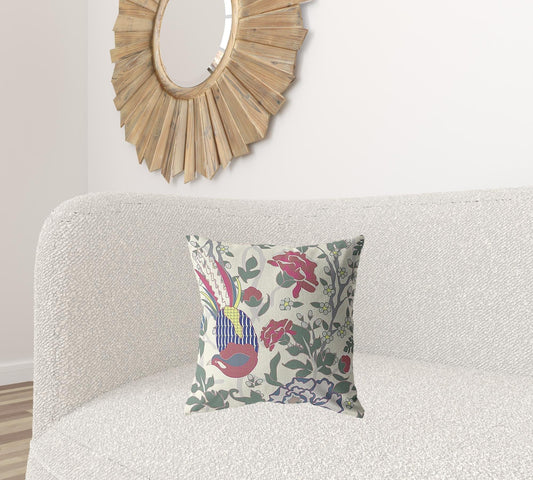 18” Pink Sage Peacock Zippered Suede Throw Pillow - Homeroots