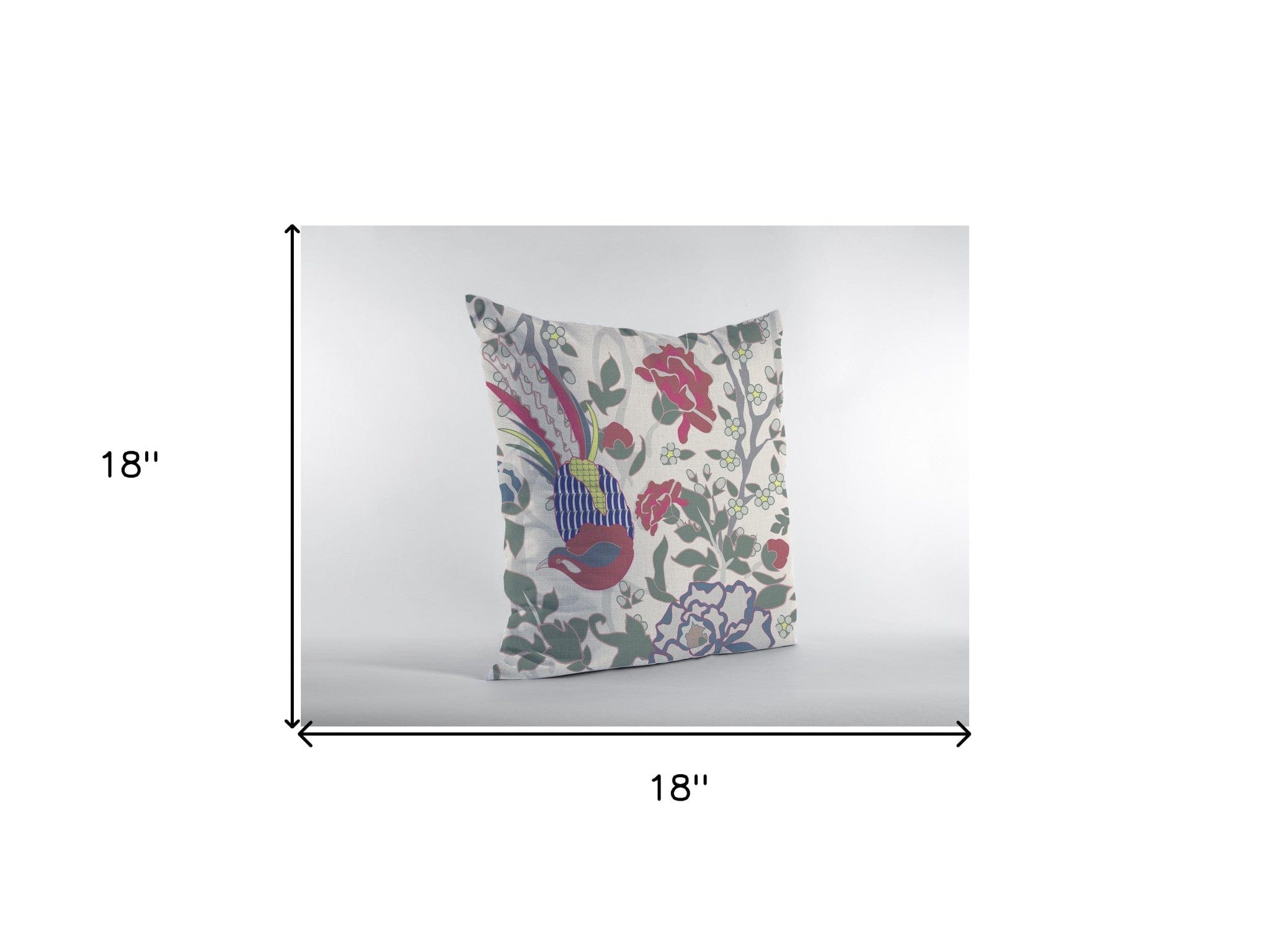 18” Pink Sage Peacock Zippered Suede Throw Pillow - Homeroots