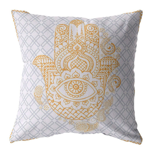 16” Gold Gray Hamsa Suede Zippered Throw Pillow - Homeroots