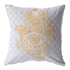 16” Gold Gray Hamsa Suede Zippered Throw Pillow - Homeroots