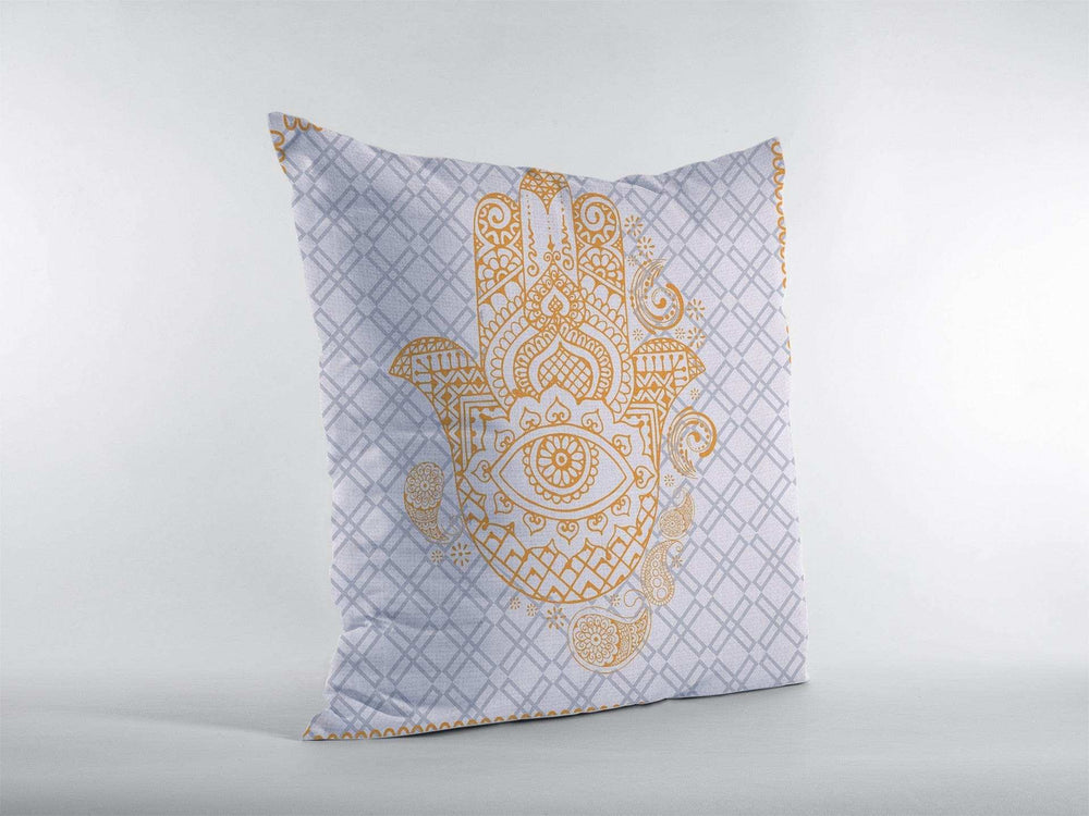 16” Gold Gray Hamsa Suede Zippered Throw Pillow - Homeroots - Flyclothing LLC