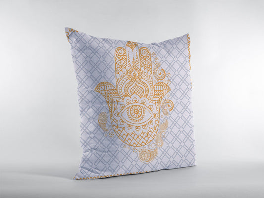 16” Gold Gray Hamsa Suede Zippered Throw Pillow - Homeroots