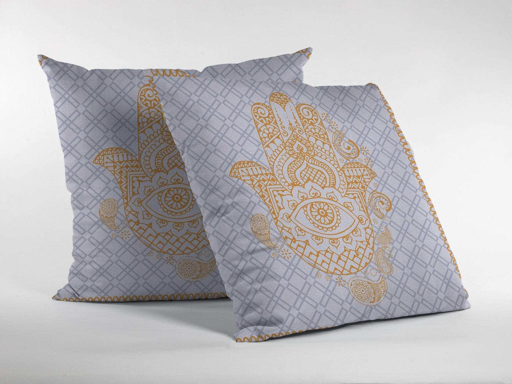 16” Gold Gray Hamsa Suede Zippered Throw Pillow - Homeroots - Flyclothing LLC