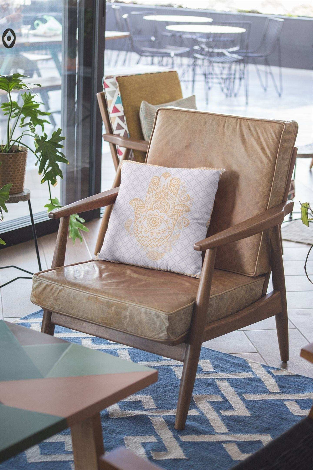 16” Gold Gray Hamsa Suede Zippered Throw Pillow - Homeroots - Flyclothing LLC