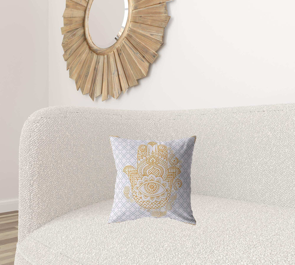 16” Gold Gray Hamsa Suede Zippered Throw Pillow - Homeroots - Flyclothing LLC